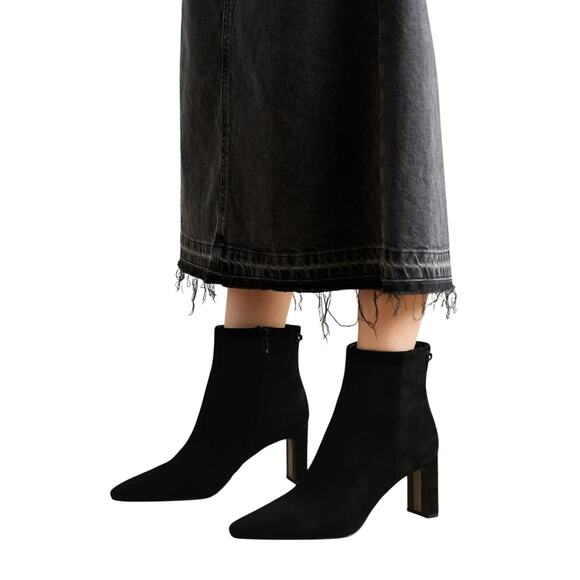 Sam Edelman Womens 8M Black Suede Saige Ankle Boots Block Heels P41-5 - Picture 1 of 10